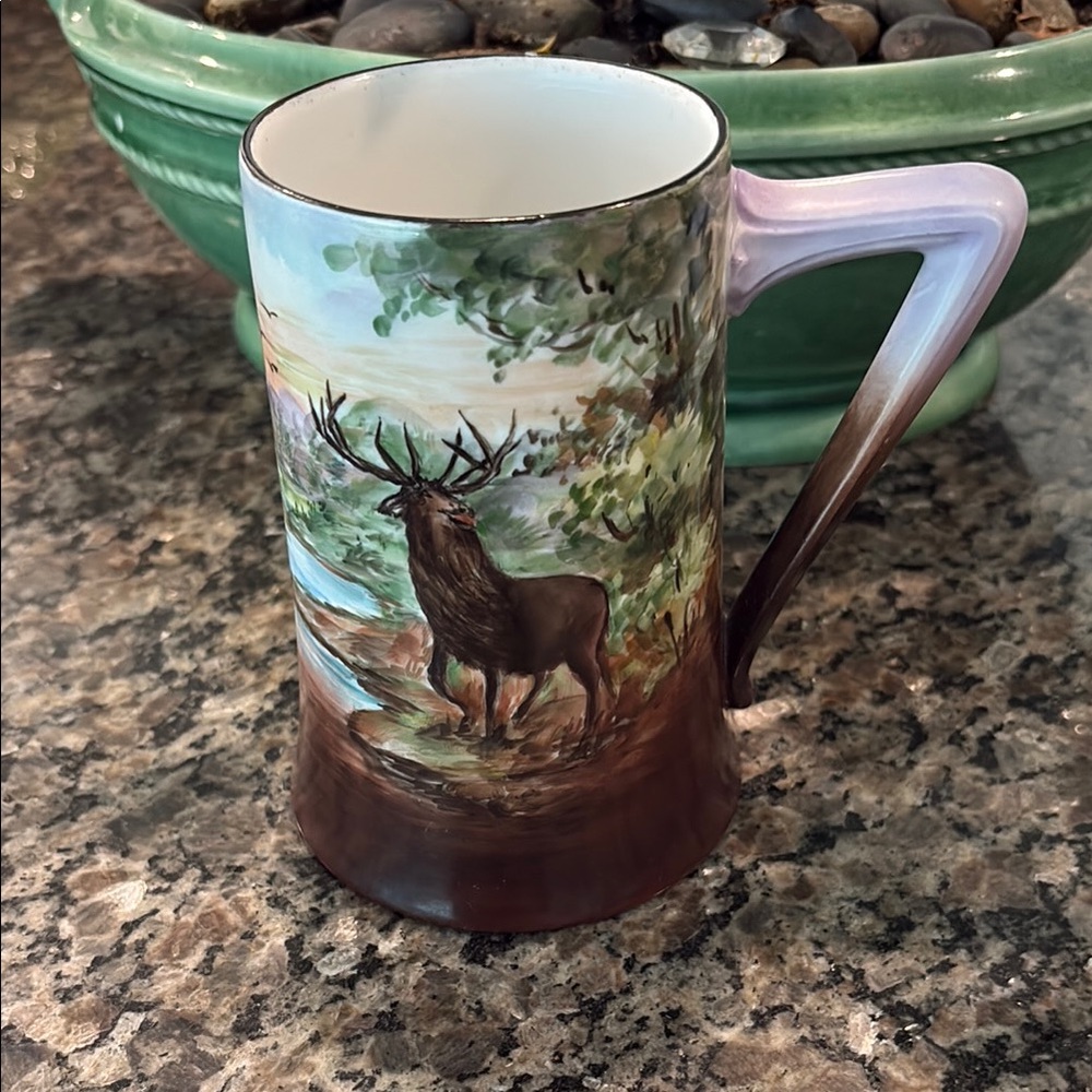 Antique Hand-painted Limoges Stag Tall Tankard